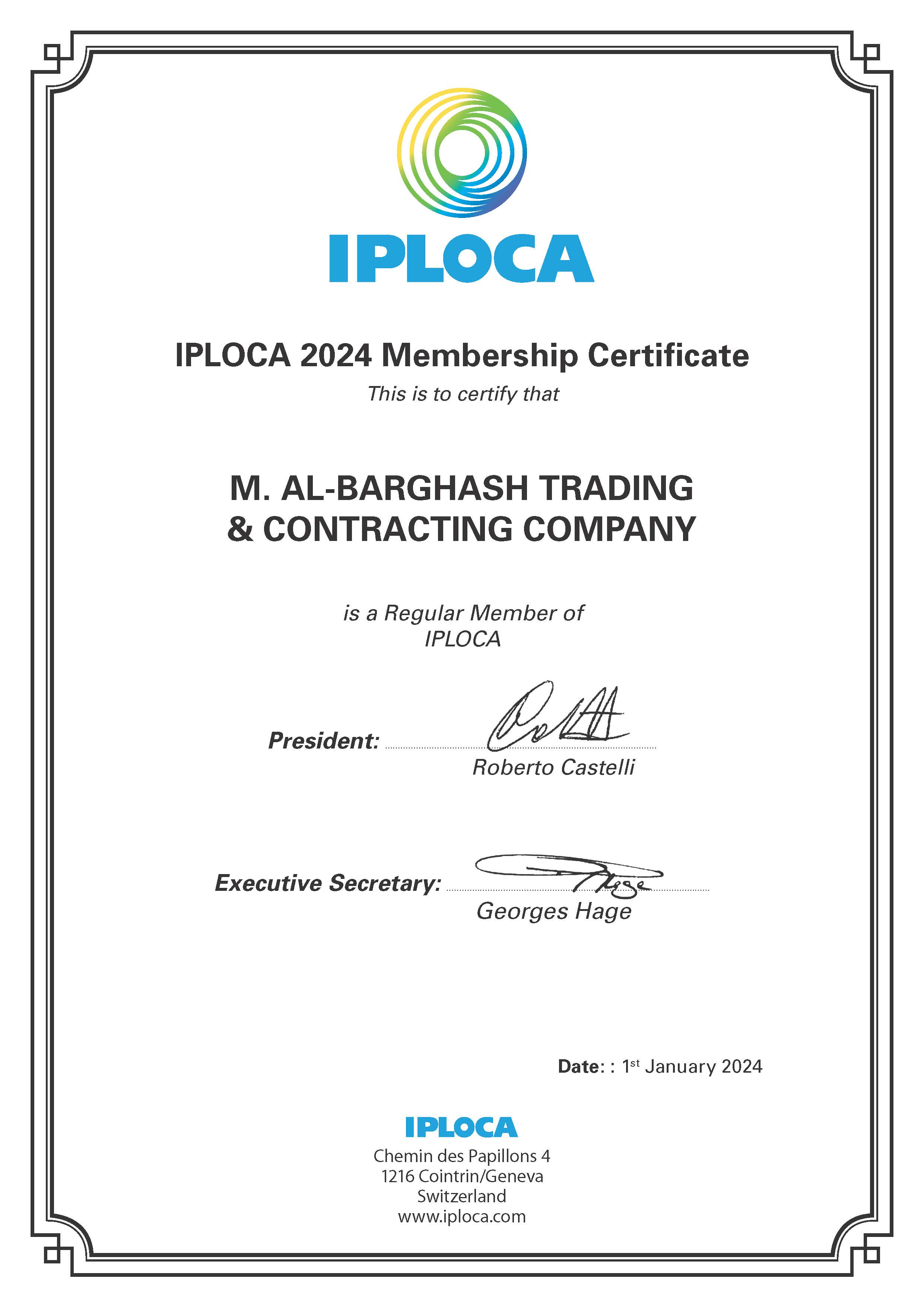 Successful achievement. M.Al-Barghash Co became IPLOCA member